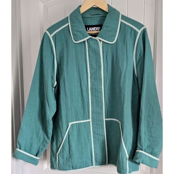 Lands End Women's Size Large Gauze Textured Cotton Jacket Teal Shadow - Picture 1 of 7